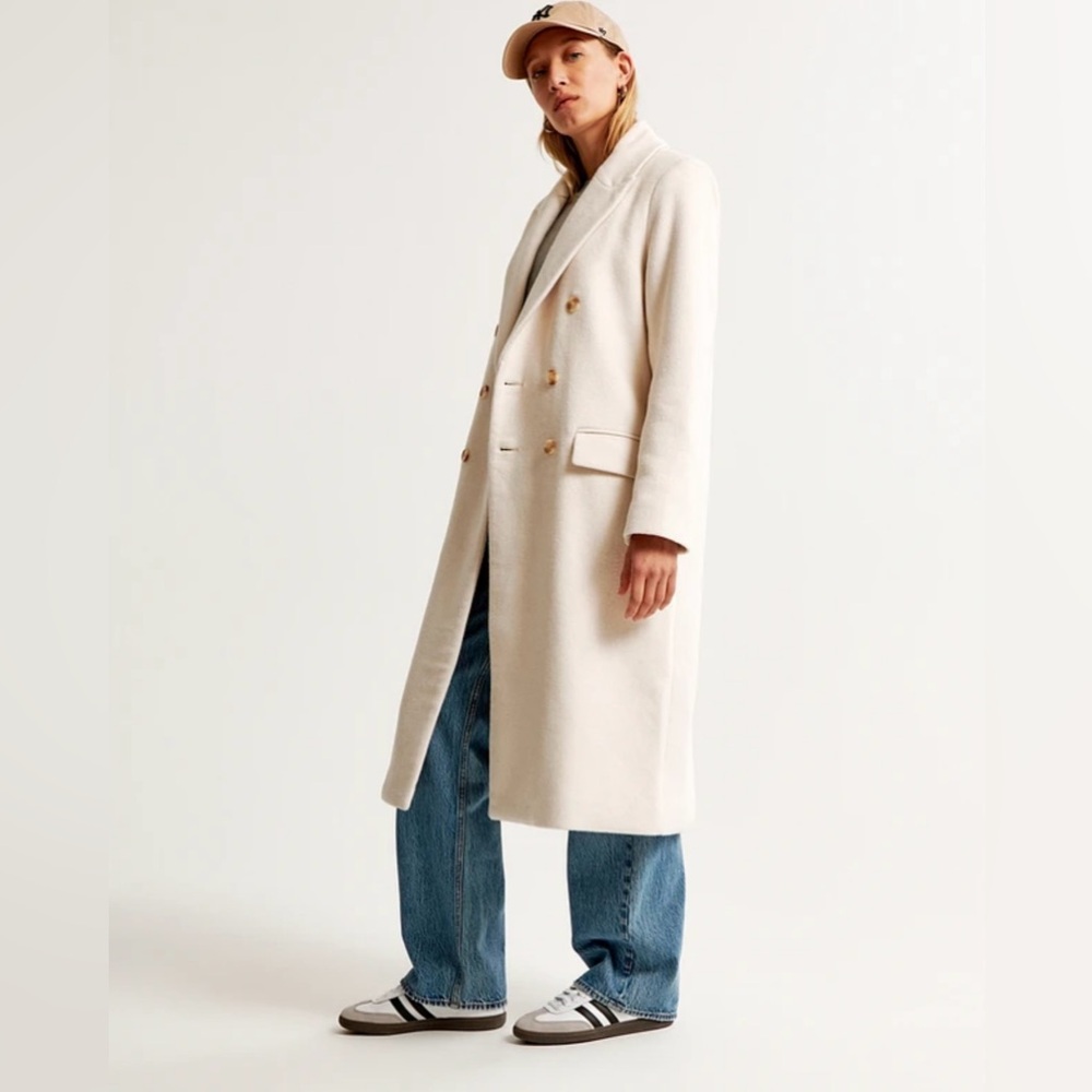 Abercrombie & Fitch Cream Double-Breasted Coat